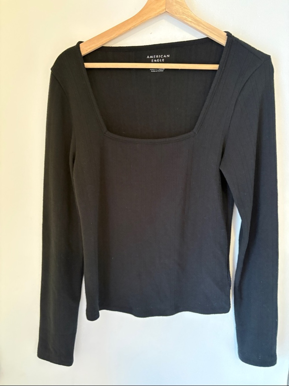 American Eagle Outfitters Black Square-Neck Long Sleeve Top